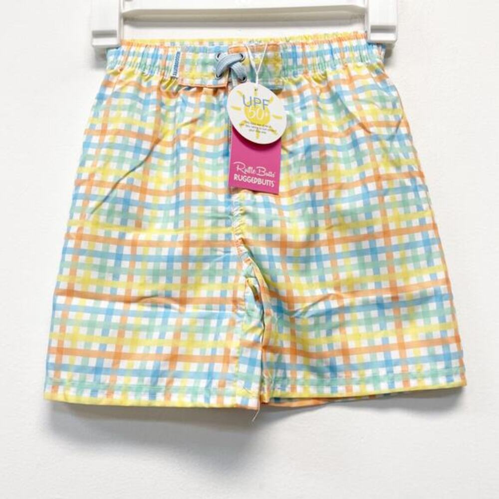 Ruggedbutts Boys UPF 50+ Swim‎ Trunks Size 6 Multicolor Check 100% Polyester